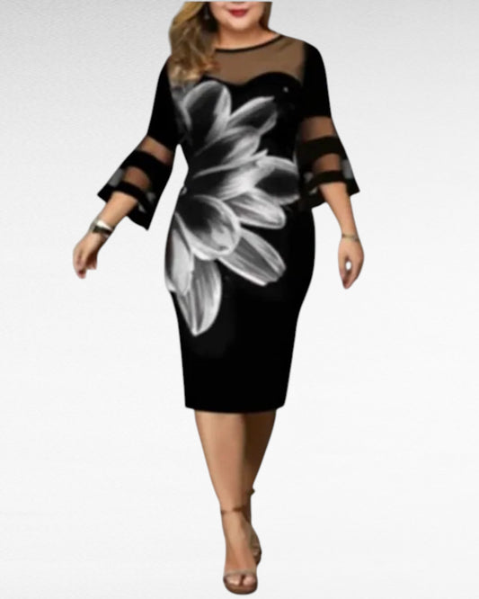ZUPHAR™ Elegant Black Floral Sheath Dress