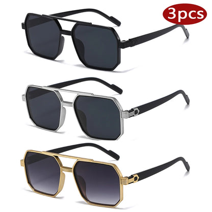 ZUPHAR 3-Pack Retro Square Sunglasses — Double Beam Metal Frame, Gradient Lenses, Anti-UV