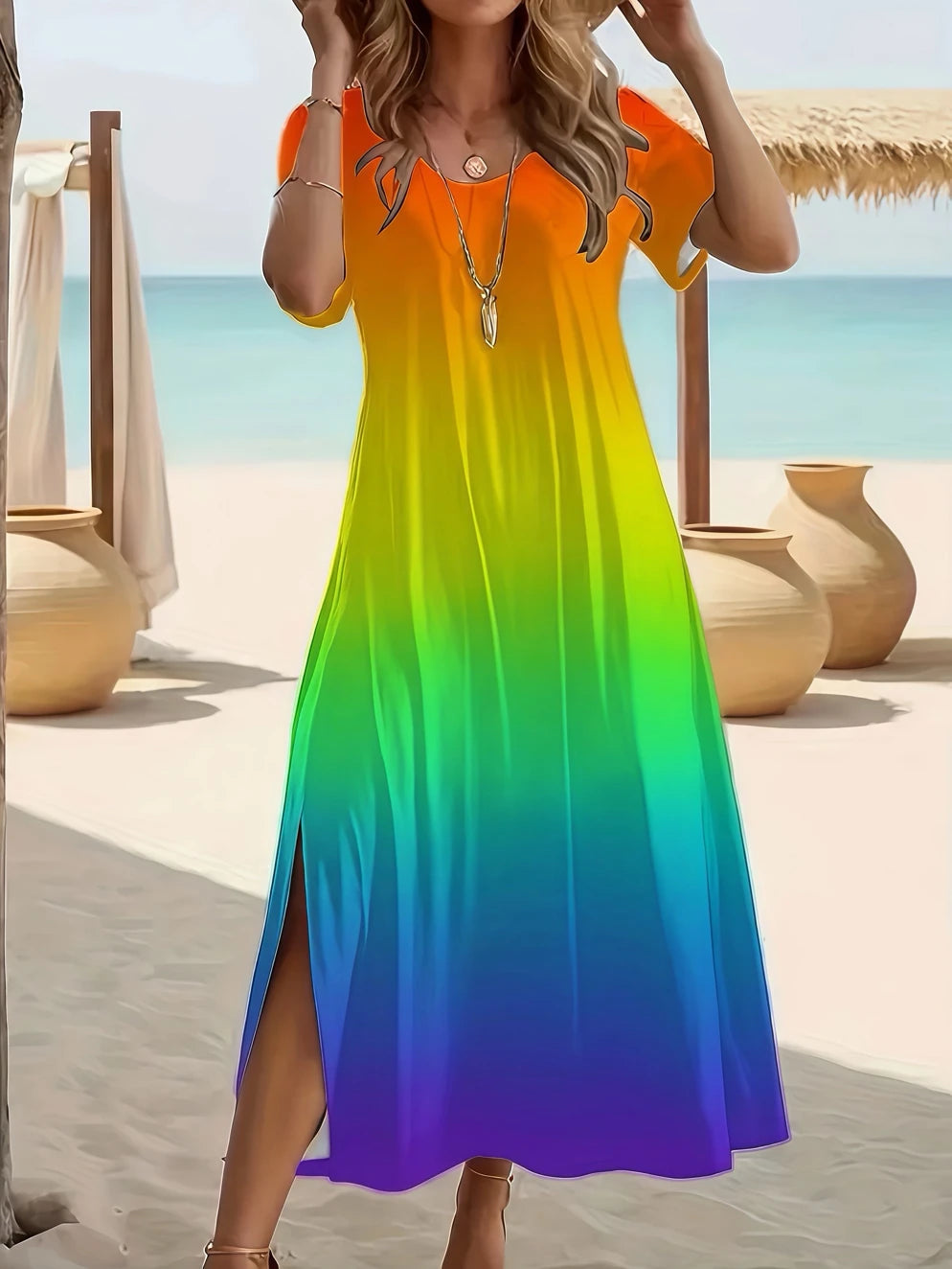 ZUPHAR™ Printed V-Neck Summer Maxi Dress