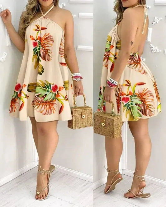ZUPHAR™ Tropical Backless Mini Dress – Sleeveless Summer Beach Dress