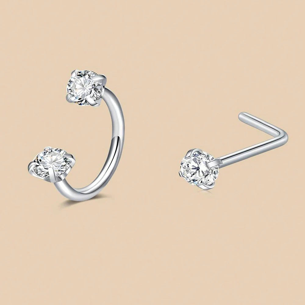 ZUPHAR CZ Nose Rings & Studs Set – Stainless Steel Body Jewelry 18G