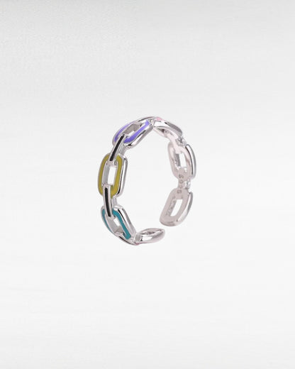 Multicolor Link Adjustable Ring in 925 Sterling Silver