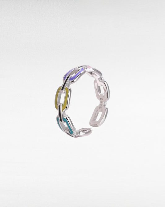 Multicolor Link Adjustable Ring in 925 Sterling Silver