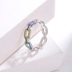 Multicolor Link Adjustable Ring in 925 Sterling Silver