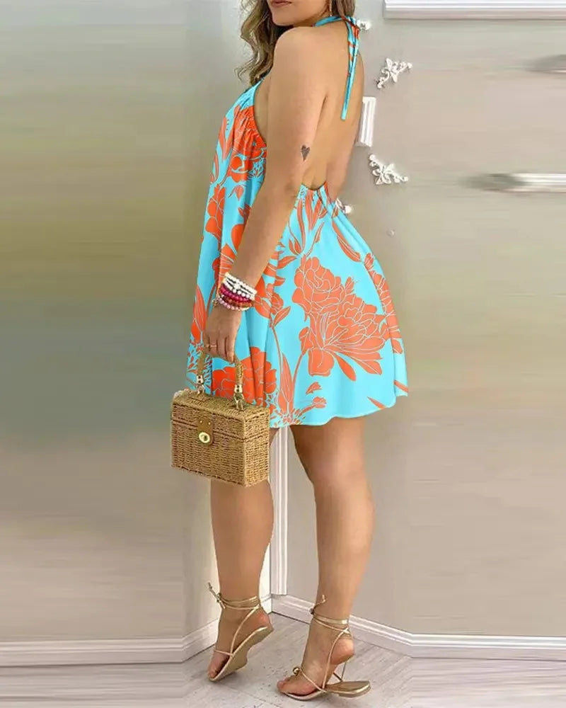 ZUPHAR™ Tropical Backless Mini Dress – Sleeveless Summer Beach Dress