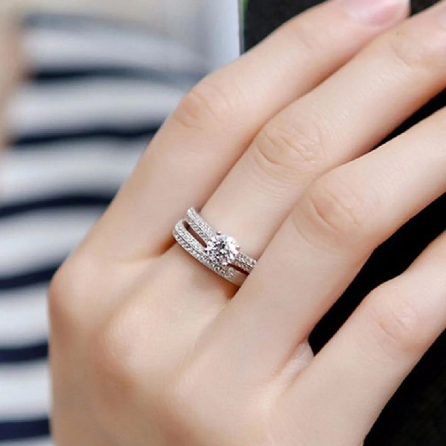 ZUPHAR™ Vintage Halo 925 Sterling Silver Wedding Ring Set – Tourmaline & Zircon