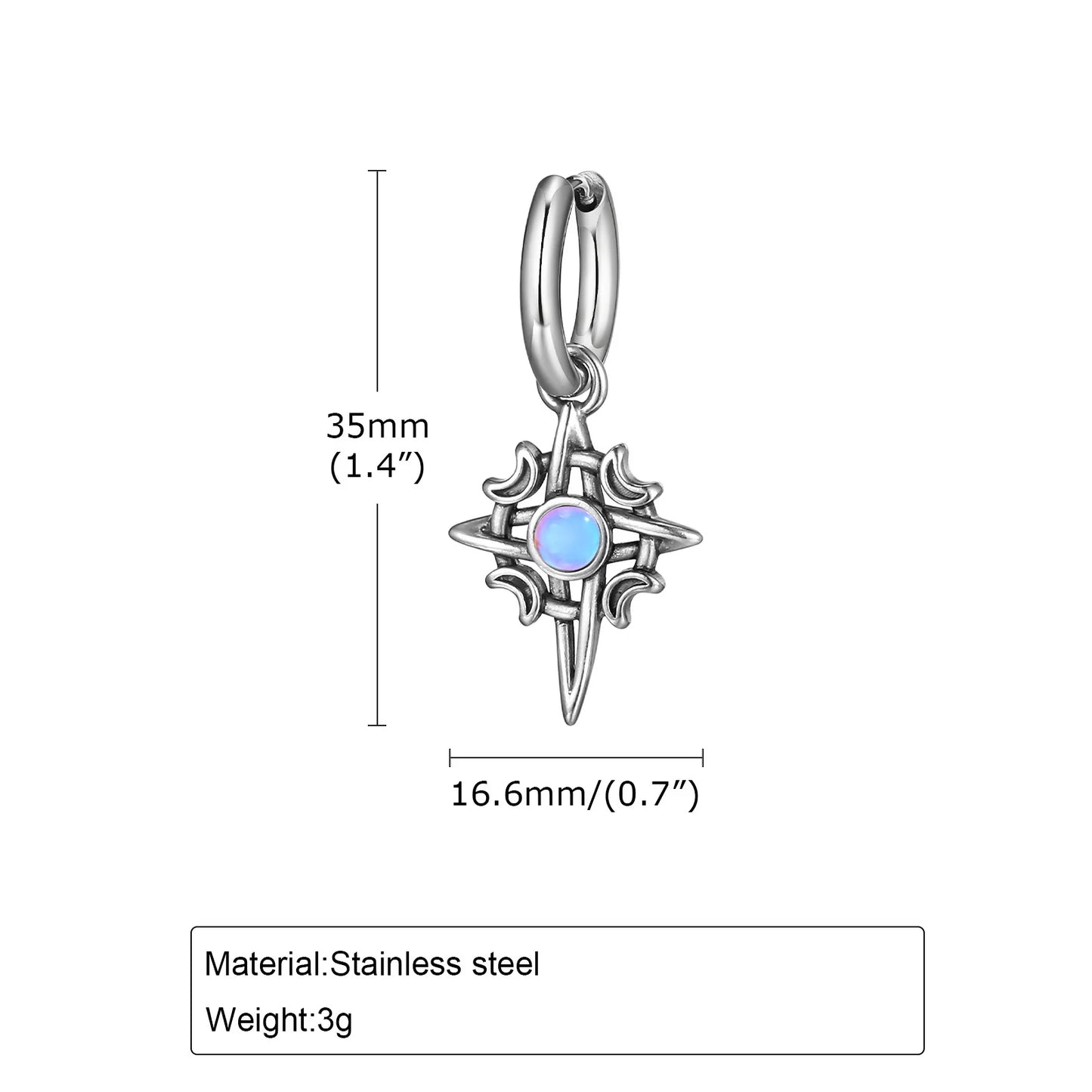 ZUPHAR Moonstone Stainless Steel Hoop Earrings – Waterproof, Hypoallergenic, Men's Hip Hop Jewelry