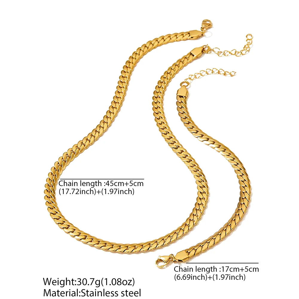 ZUPHAR™ Stainless Steel Cuban Link Necklace & Bracelet Set