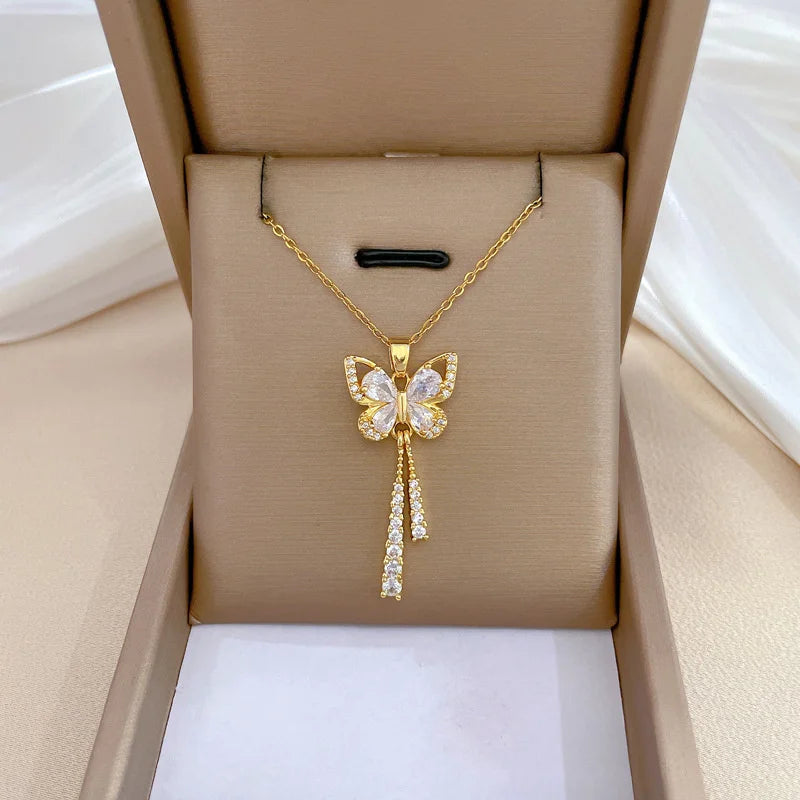 Red Rose Pendant Necklace – Stainless Steel Gold-Tone Floral Jewelry