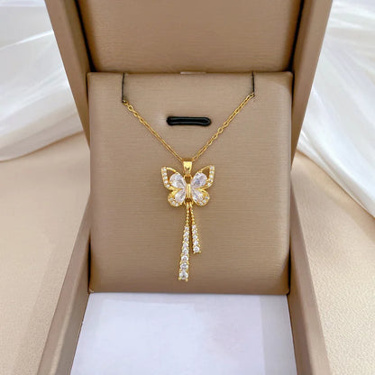 Red Rose Pendant Necklace – Stainless Steel Gold-Tone Floral Jewelry