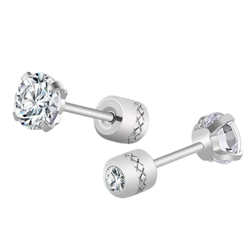 Crystal Zircon Stud Earrings - Stainless Steel Screw Back | Gold & Silver | 2mm-8mm