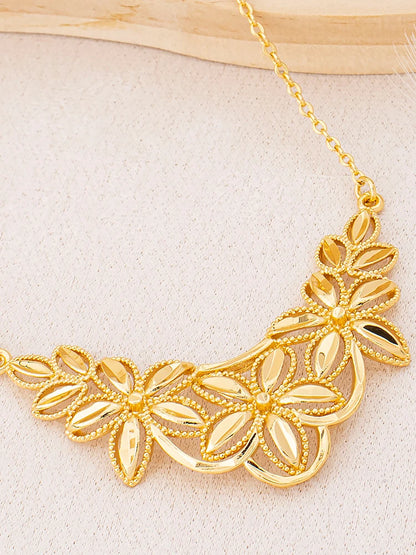 Gold-Plated Floral Necklace & Earrings Set for Women