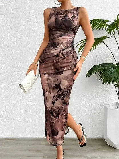 Women’s Abstract Print Sleeveless Long Dress