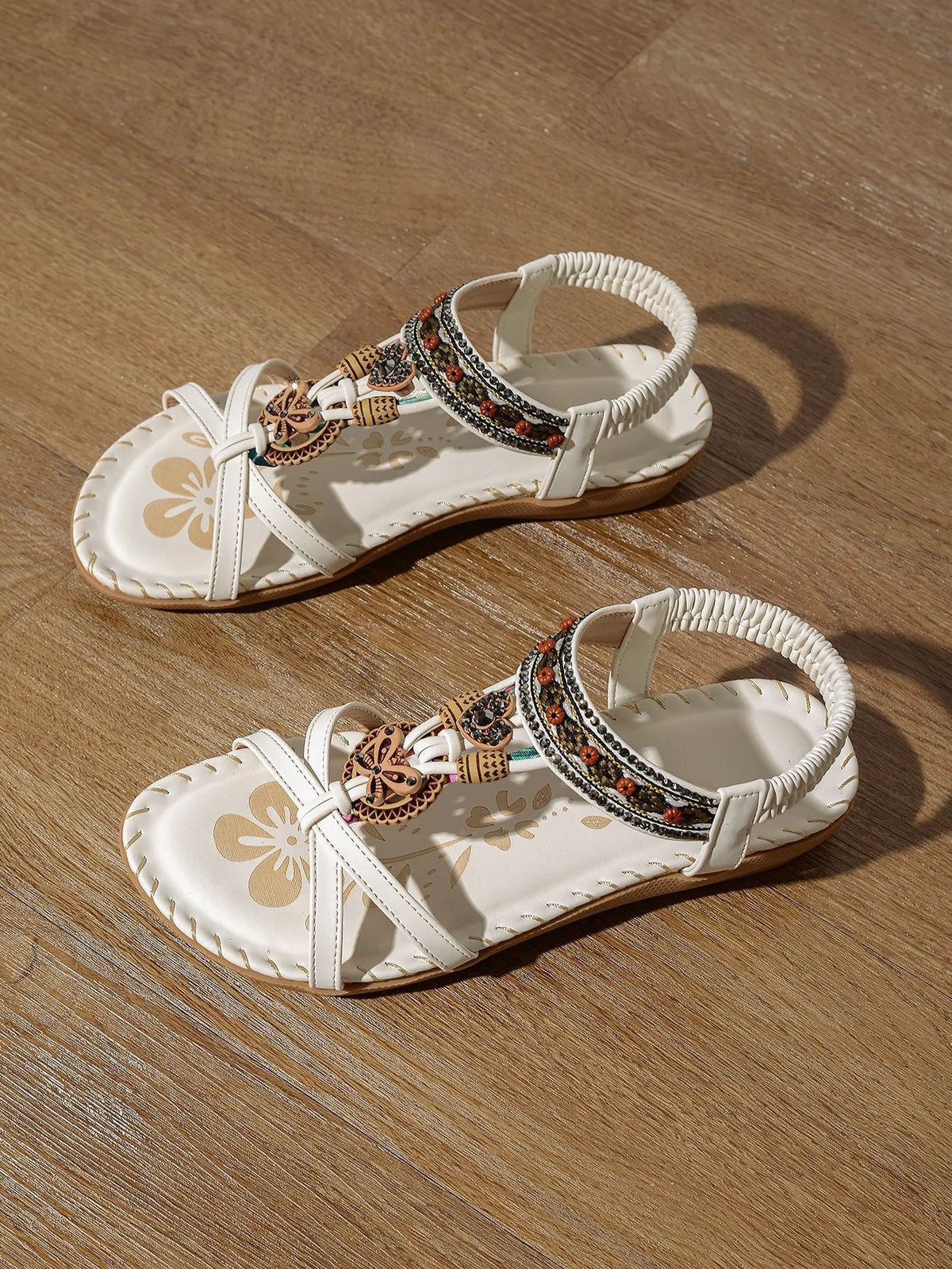 Women's Bohemian Flat Sandals – Beaded Open Toe Summer Shoes