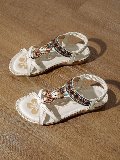 Women's Bohemian Flat Sandals – Beaded Open Toe Summer Shoes