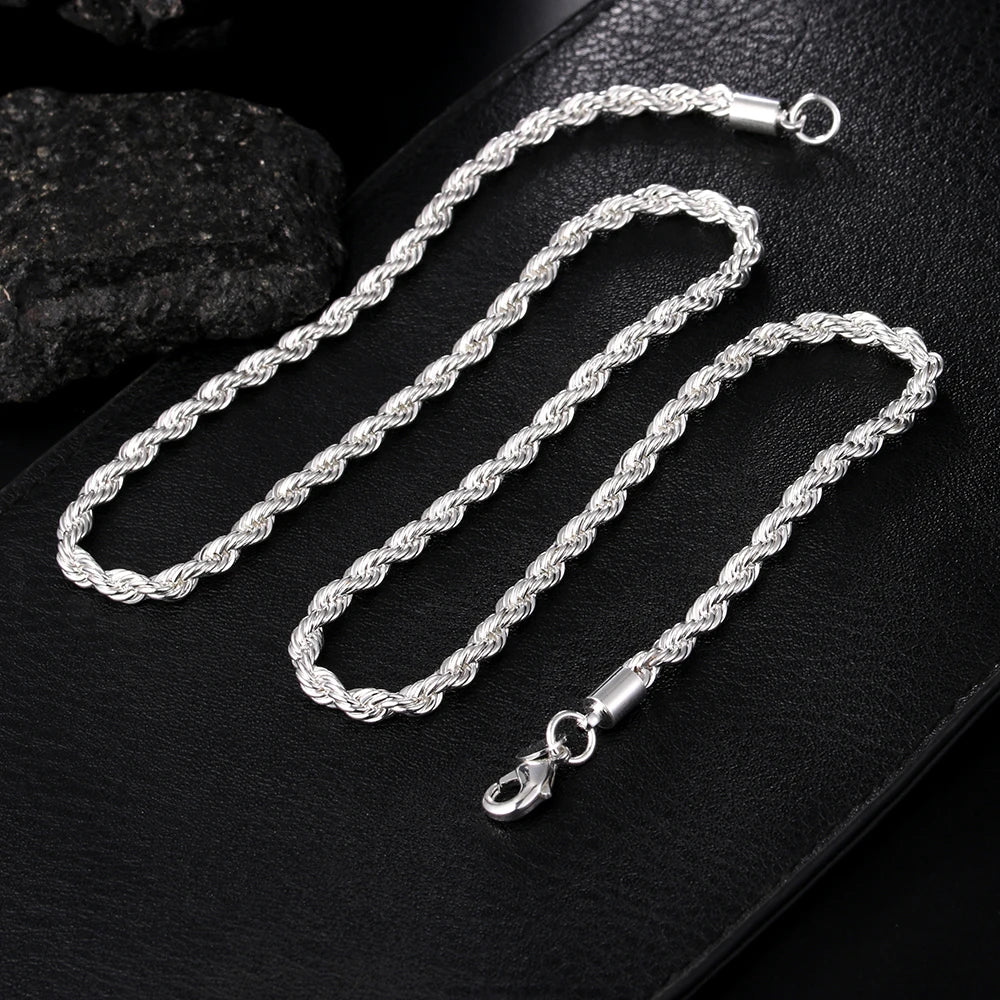 ZUPHAR 925 Silver Twisted Rope Necklace & Bracelet Set – Couples Jewelry