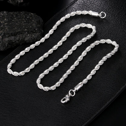ZUPHAR 925 Silver Twisted Rope Necklace & Bracelet Set – Couples Jewelry