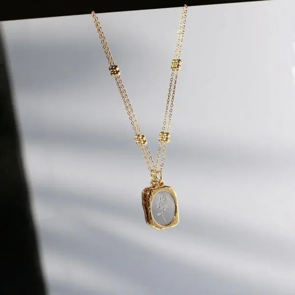 Red Rose Pendant Necklace – Stainless Steel Gold-Tone Floral Jewelry