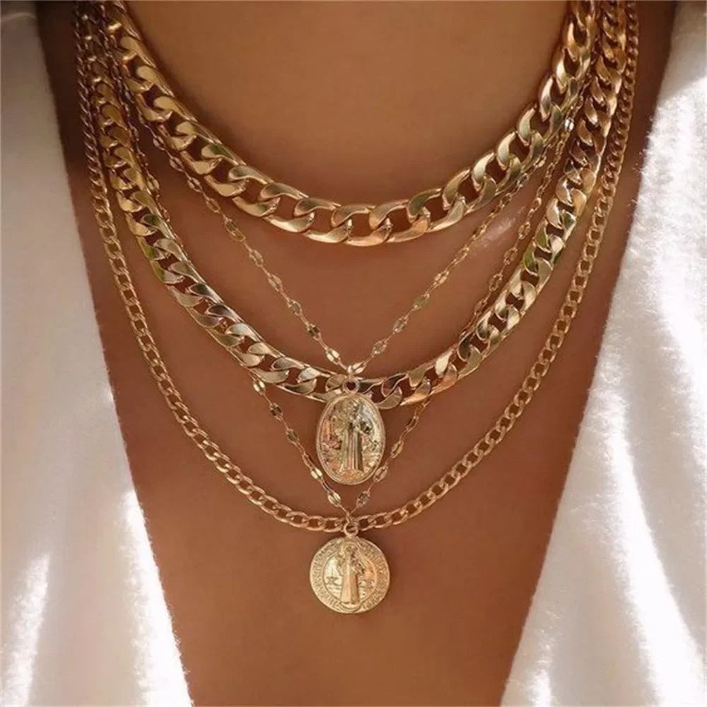Women’s Layered Gold-Tone Heart & Coin Pendant Necklace