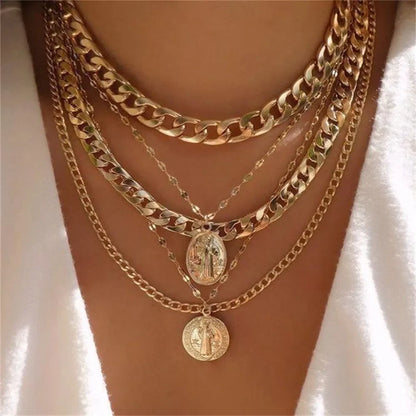 Women’s Layered Gold-Tone Heart & Coin Pendant Necklace