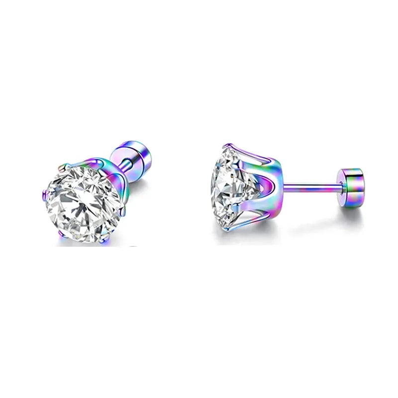ZUPHAR CZ Stud Earrings – Hypoallergenic Stainless Steel 6-Prong Screw Back (3–8mm)