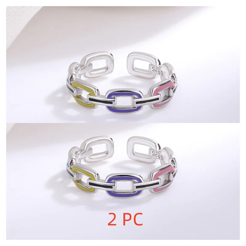 Multicolor Link Adjustable Ring in 925 Sterling Silver