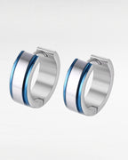 Women's silver stainless steel hoop earrings with blue accents
