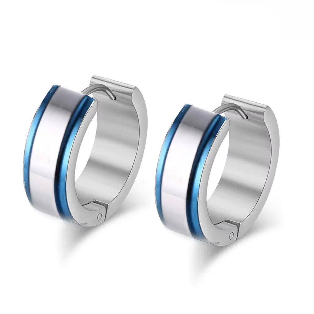 Women's Stainless Steel Blue Hoop Earrings