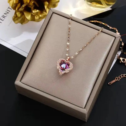 ZUPHAR Crystal Heart Pendant Necklace – 18K Gold Stainless Steel