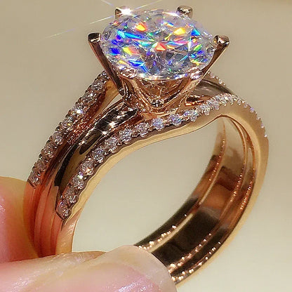 Rose Gold-Tone Cubic Zirconia Bridal Ring for Women