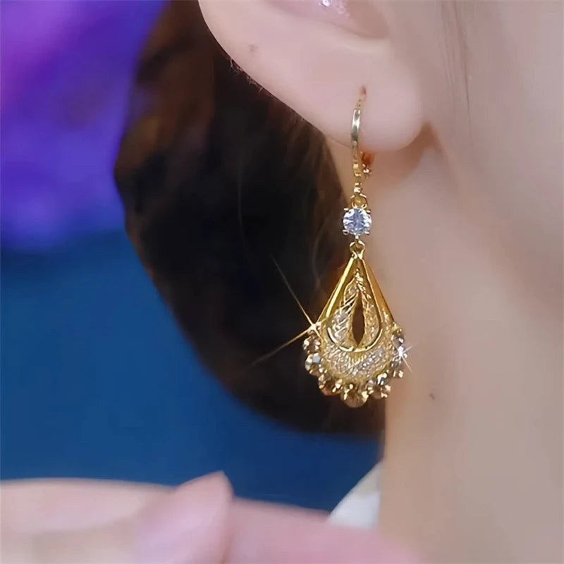 Gold Water Drop Crystal Tassel Drop Earrings for Women - Rhinestone Zircon Dangle | Party & Wedding Jewelry