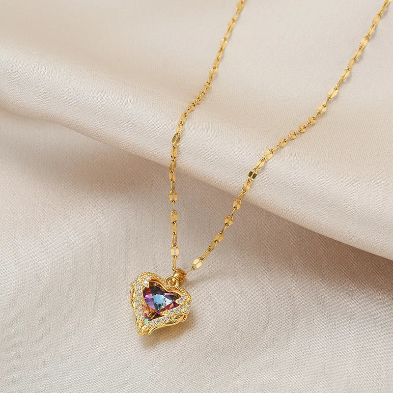 ZUPHAR Crystal Heart Pendant Necklace – 18K Gold Stainless Steel