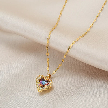 ZUPHAR Crystal Heart Pendant Necklace – 18K Gold Stainless Steel