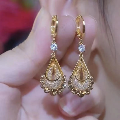 Gold Water Drop Crystal Tassel Drop Earrings for Women - Rhinestone Zircon Dangle | Party & Wedding Jewelry