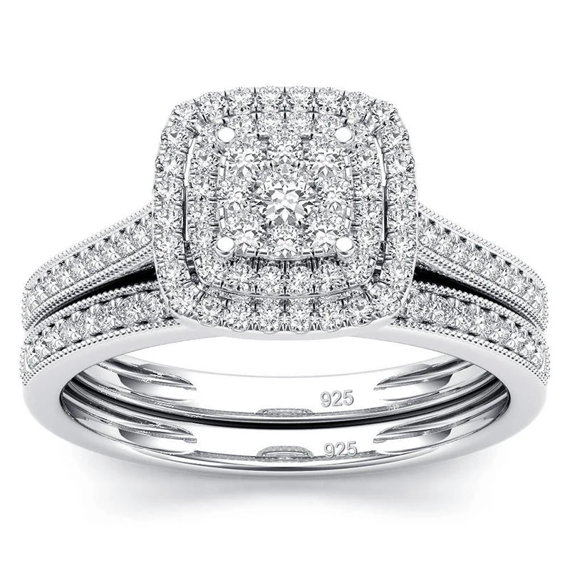 Square Moissanite Bridal Ring Set – 2-Piece 925 Sterling Silver Wedding Set