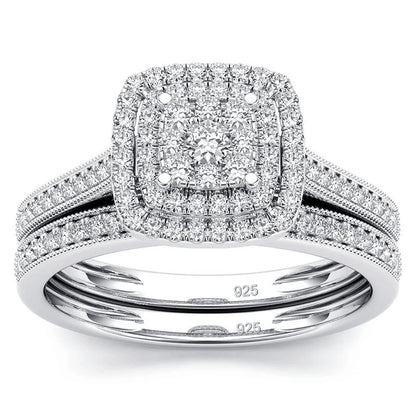 Square Moissanite Bridal Ring Set – 2-Piece 925 Sterling Silver Wedding Set