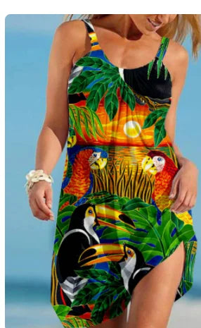 ZUPHAR™ Tropical Print Sleeveless Beach Dress