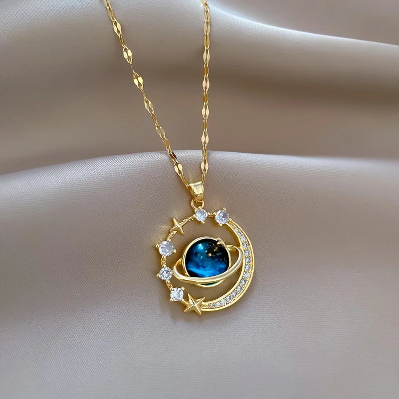 ZUPHAR Celestial Galaxy Pendant Necklace - Sun, Moon and Couples Set | Zinc Alloy with Rhinestones