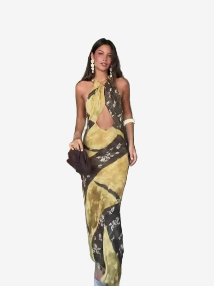 Vintage Floral Halter Maxi Dress