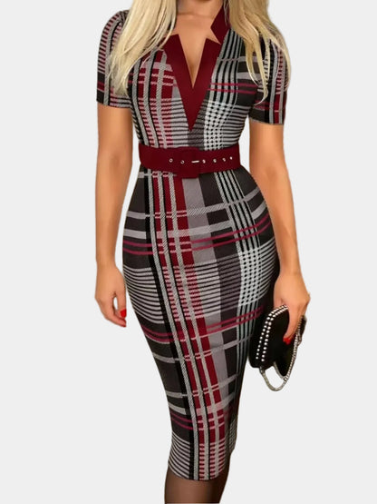 ZUPHAR™ Plaid V-Neck Midi Dress