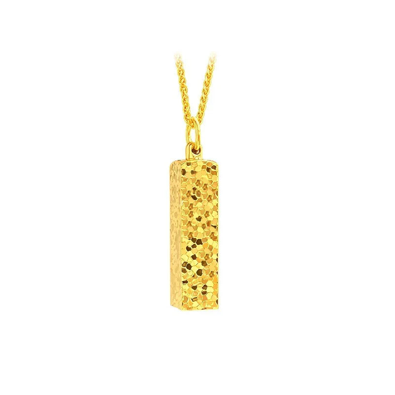 ZUPHAR 24K Pure Gold Bar Pendant Necklace – AU999 Certified Fine Gold, Classic Square Clavicle Chain