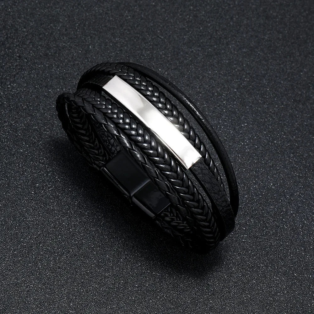 ZUPHAR™ Braided Leather Bracelet for Men – Stainless Steel Clasp
