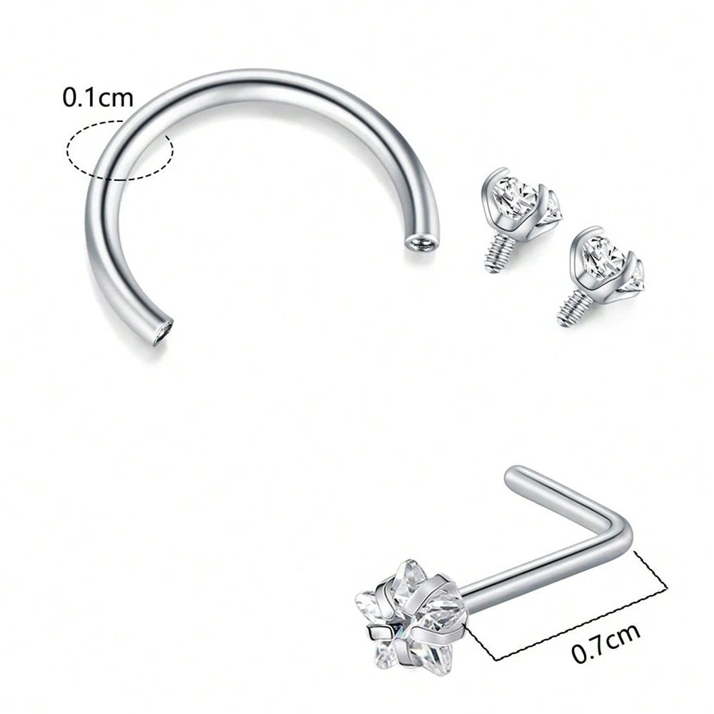 ZUPHAR CZ Nose Rings & Studs Set – Stainless Steel Body Jewelry 18G