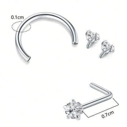 ZUPHAR CZ Nose Rings & Studs Set – Stainless Steel Body Jewelry 18G