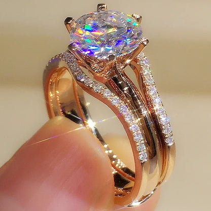 Rose Gold-Tone Cubic Zirconia Bridal Ring for Women