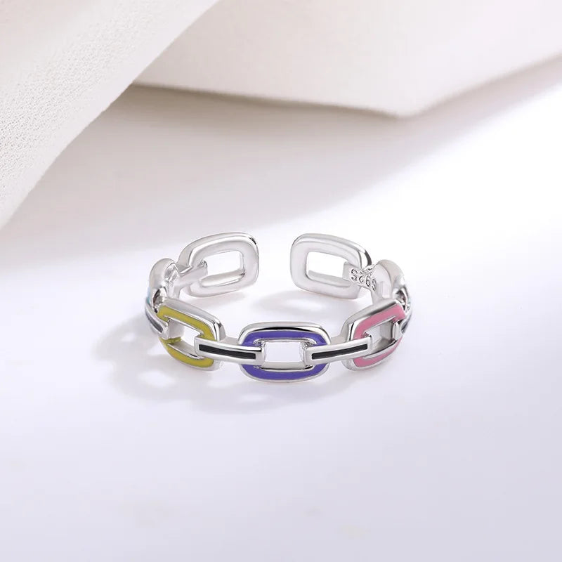 Multicolor Link Adjustable Ring in 925 Sterling Silver
