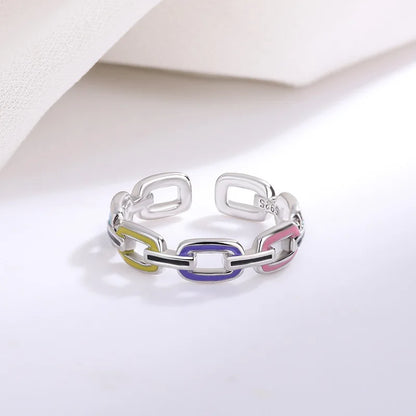 Multicolor Link Adjustable Ring in 925 Sterling Silver