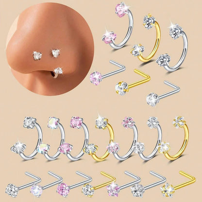 ZUPHAR CZ Nose Rings & Studs Set – Stainless Steel Body Jewelry 18G