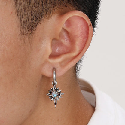 ZUPHAR Moonstone Stainless Steel Hoop Earrings – Waterproof, Hypoallergenic, Men's Hip Hop Jewelry