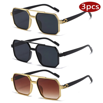 ZUPHAR 3-Pack Retro Square Sunglasses — Double Beam Metal Frame, Gradient Lenses, Anti-UV